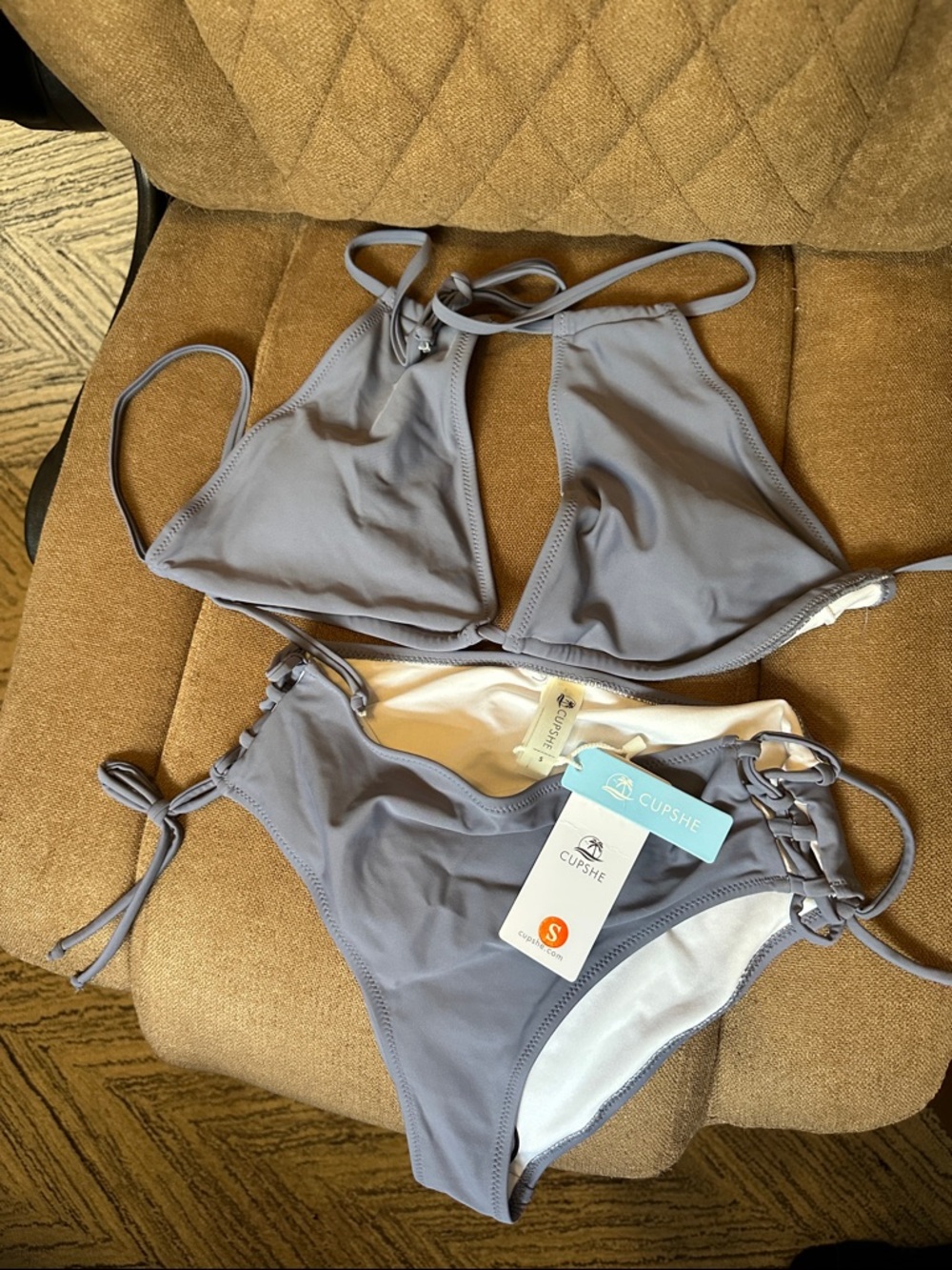 Cupshe Light Grey Lace-Up Triangle Bikini Set